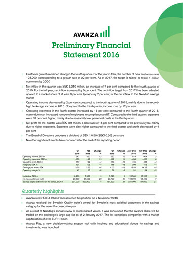 Miniature Avanza Bank Bilan financier 2016
