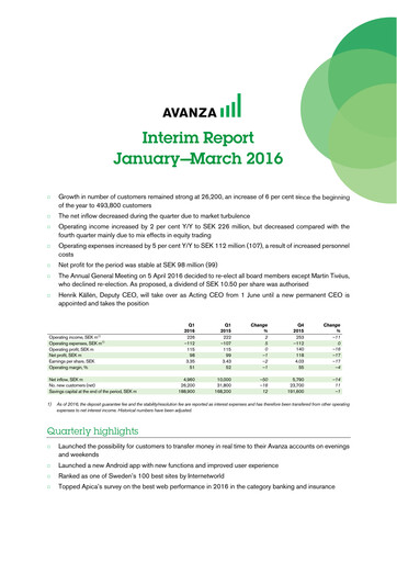 Vorschaubild Avanza Bank Quartalsbericht 2016-q1