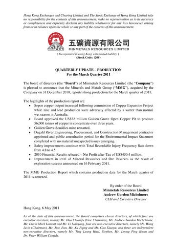 Miniature MMG Limited Rapport trimestriel 2011-q1