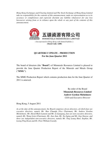 Miniature MMG Limited Rapport trimestriel 2011-q2