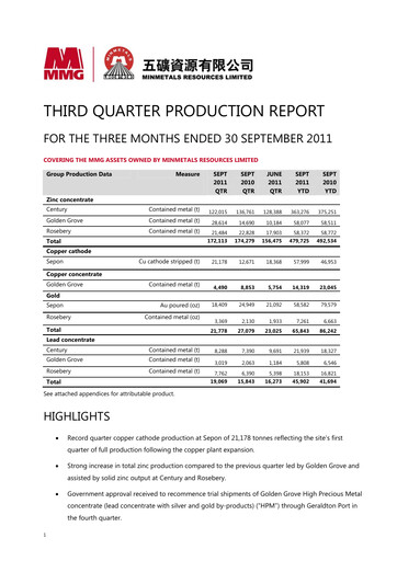 Miniature MMG Limited Rapport trimestriel 2011-q3