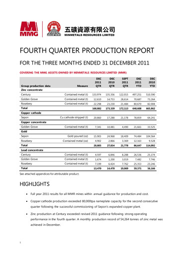Miniature MMG Limited Rapport trimestriel 2011-q4