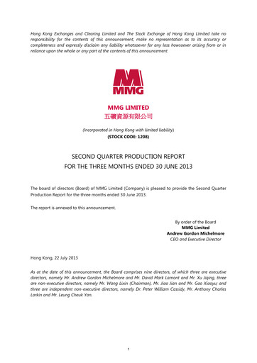 Miniature MMG Limited Rapport trimestriel 2013-q2