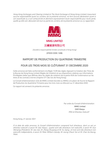 Miniature MMG Limited Rapport trimestriel 2020-q4