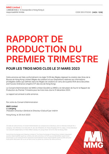 Miniature MMG Limited Rapport trimestriel 2023-q1