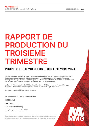 Miniature MMG Limited Rapport trimestriel 2024-q3