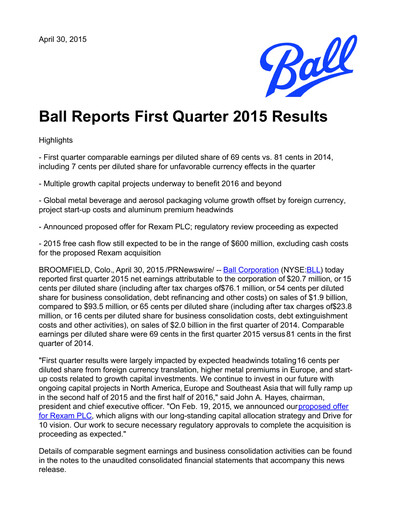 Thumbnail Ball Corporation
 Quarterly Report 2015-q1