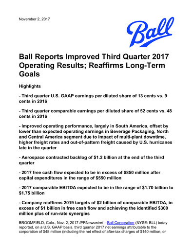 Thumbnail Ball Corporation
 Quarterly Report 2017-q3