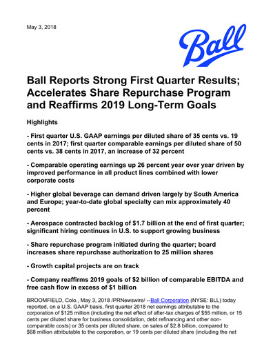 Thumbnail Ball Corporation
 Quarterly Report 2018-q1