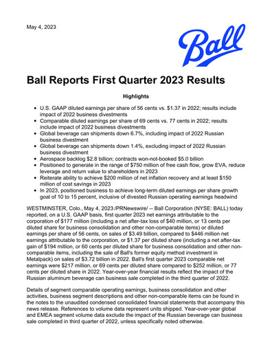 Thumbnail Ball Corporation
 Quarterly Report 2023-q1