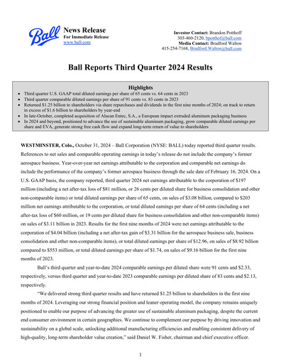 Thumbnail Ball Corporation
 Quarterly Report 2024-q3