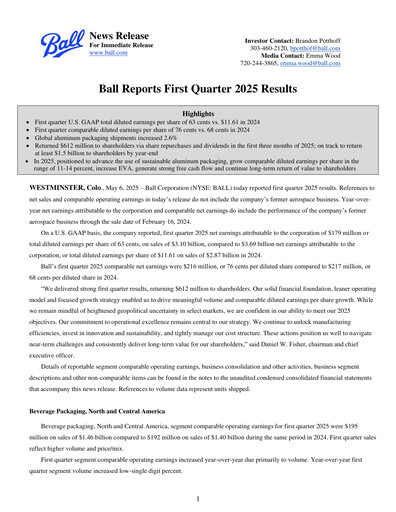 Thumbnail Ball Corporation
 Quarterly Report 2025-q1