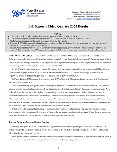 Thumbnail Ball Corporation
 Quarterly Report 2025-q3