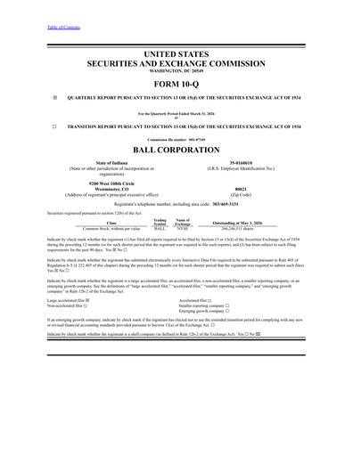 Thumbnail Ball Corporation
 Quarterly Report 2026-q1