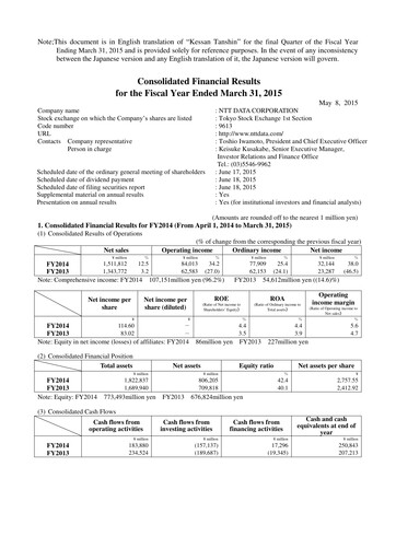 Thumbnail NTT Data
 Financial Statement fy2014