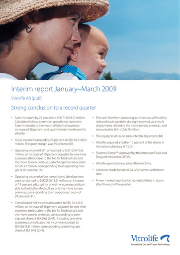 Miniature Vitrolife AB Rapport trimestriel 2009-q1