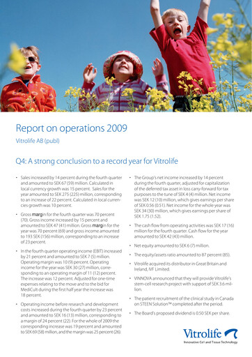 Miniature Vitrolife AB Rapport trimestriel 2009-q4