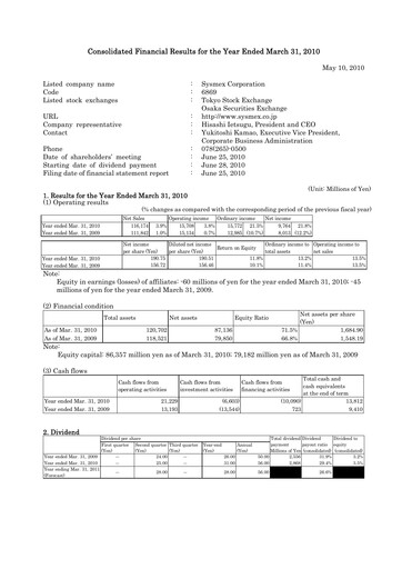 Thumbnail Sysmex Financial Statement fy2010
