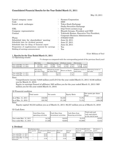 Thumbnail Sysmex Financial Statement fy2011