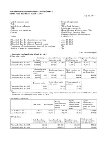 Thumbnail Sysmex Financial Statement fy2017