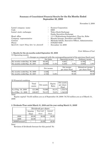 Thumbnail Sysmex Half-year Report fy2008-h1