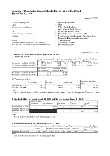 Thumbnail Sysmex Half-year Report fy2009-h1