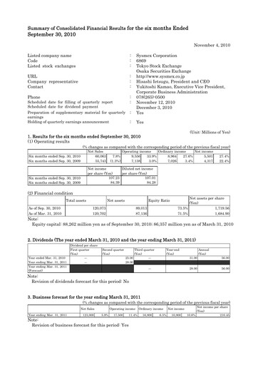 Thumbnail Sysmex Half-year Report fy2010-h1
