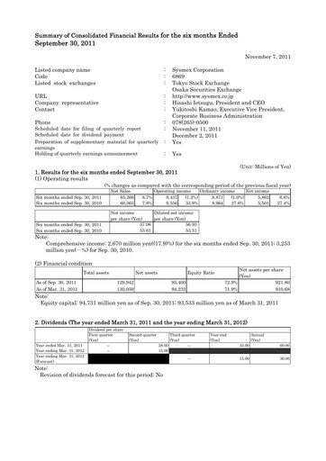 Thumbnail Sysmex Half-year Report fy2011-h1