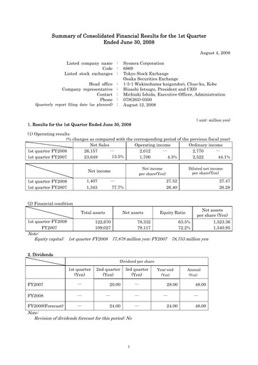 Thumbnail Sysmex Quarterly Report fy2008-q1