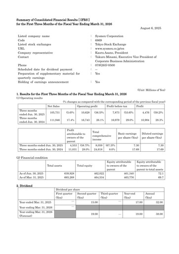 Thumbnail Sysmex Quarterly Report fy2026-q1