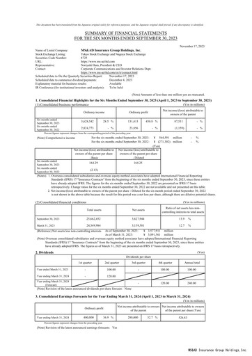 Thumbnail MS&AD Insurance Half-year Report 2023-h1