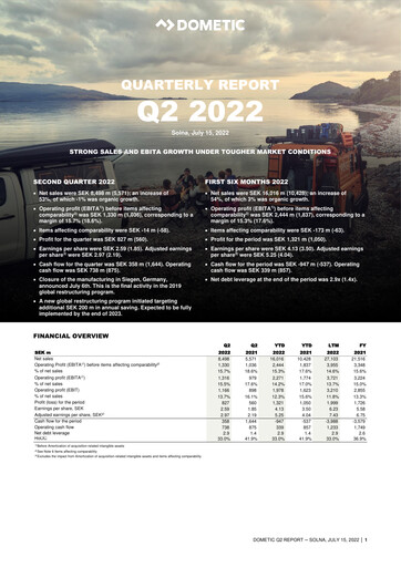 Thumbnail Dometic Group Quarterly Report 2022-q2