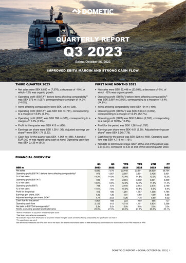 Thumbnail Dometic Group Quarterly Report 2023-q3