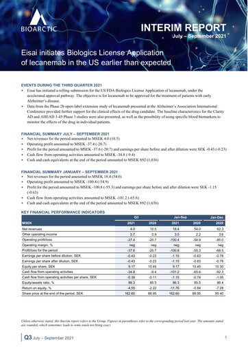 Vorschaubild BioArctic AB Quartalsbericht 2021-q3