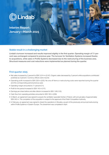 Miniature Lindab International Rapport trimestriel 2025-q1