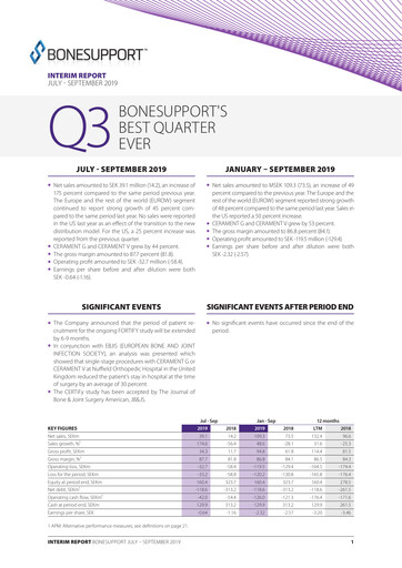 Thumbnail Bonesupport Holding AB Quarterly Report 2019-q3
