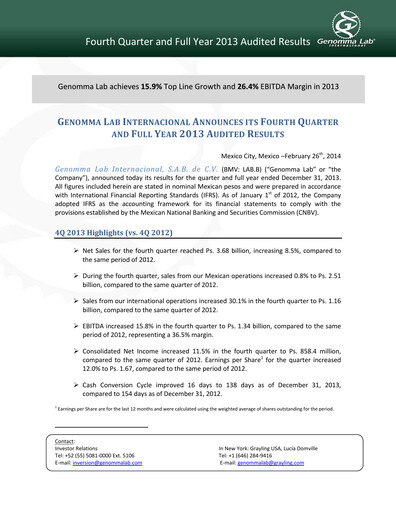 Thumbnail Genomma Lab Internacional Financial Statement 2013