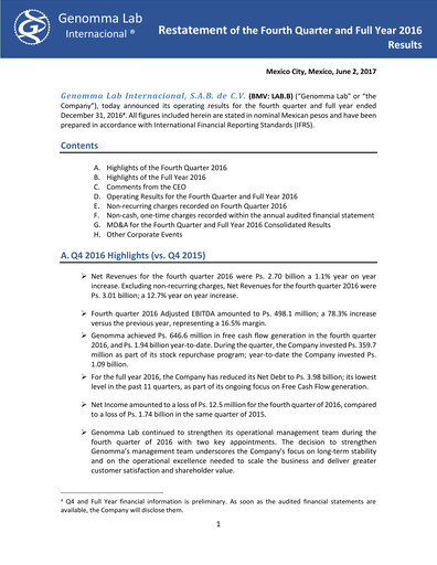 Thumbnail Genomma Lab Internacional Financial Statement 2016