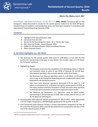 Thumbnail Genomma Lab Internacional Quarterly Report 2016-q2