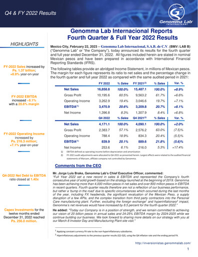Thumbnail Genomma Lab Internacional Quarterly Report 2022-q4