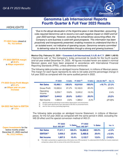 Thumbnail Genomma Lab Internacional Quarterly Report 2023-q4