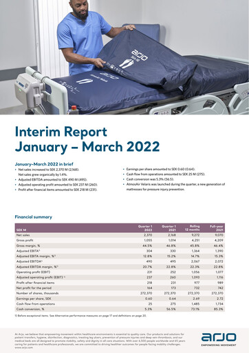 Thumbnail Arjo AB Quarterly Report 2022-q1