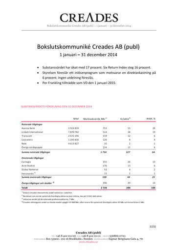 Miniature Creades AB Rapport trimestriel 2014-q4