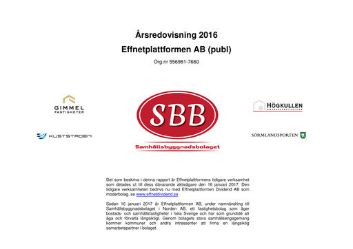 Thumbnail Samhällsbyggnadsbolaget i Norden Annual Report 2016