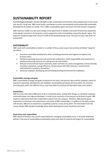Thumbnail Samhällsbyggnadsbolaget i Norden Sustainability Report 2018