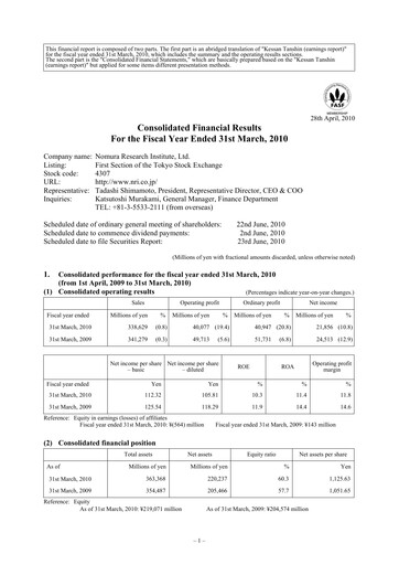Thumbnail Nomura Research Institute
 Financial Statement fy2010