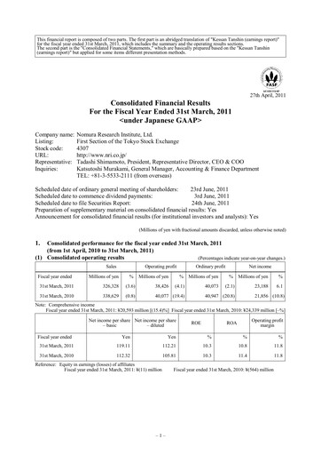 Thumbnail Nomura Research Institute
 Financial Statement fy2011