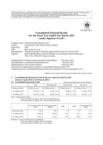 Thumbnail Nomura Research Institute
 Financial Statement fy2012
