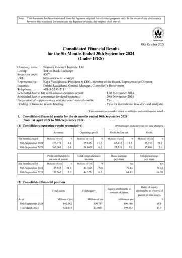 Thumbnail Nomura Research Institute
 Half-year Report fy2025