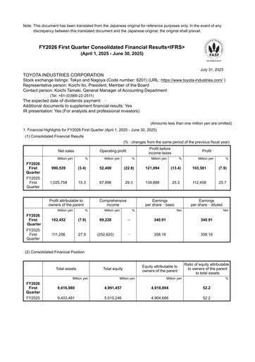 Miniature Toyota Industries
 Rapport financier fy2026-q1